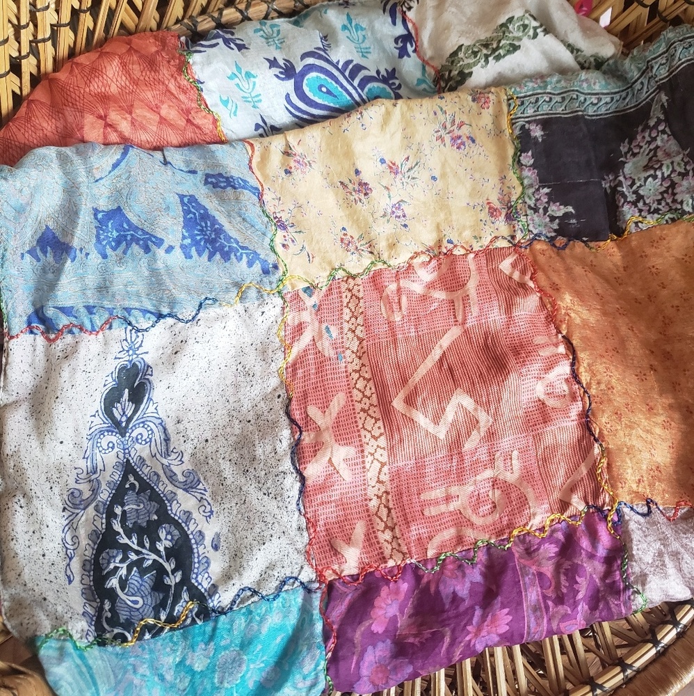 Unique Reverisible Boho Quilted Silk Scarf